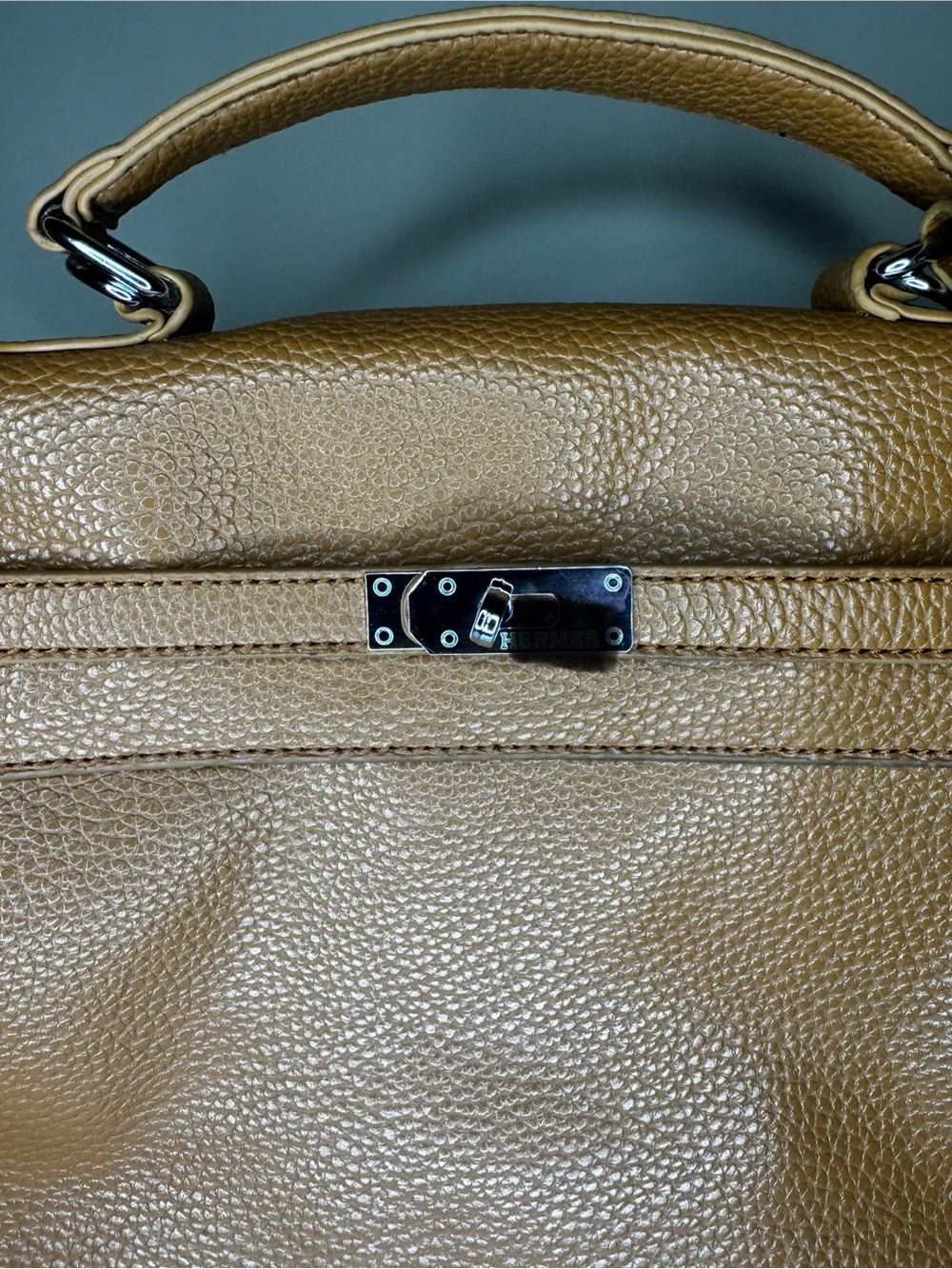 Light Brown Pebbled Leather Top-Handle Kelly Bag